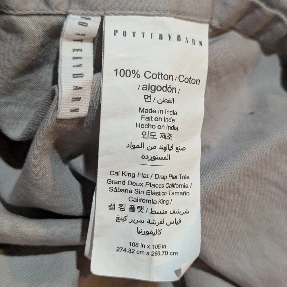 Pottery Barn Cal King Flat Sheet Cotton Grey Natural Fibers Neutral Minimalism
